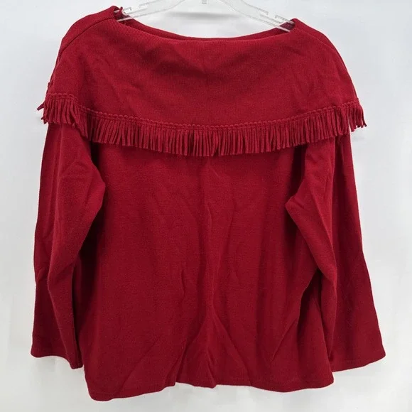 Lady Dorby Red Sweater with Fringe Size 2XL 90s Vintage Boho‎ - Picture 5 of 7